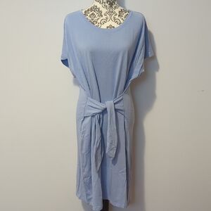 Relaxed Light Blue Tie-Waist Midi Dress